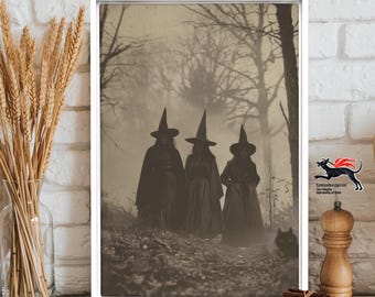 Framed The Three Witches — Gothic Forest Ritual Photography Art