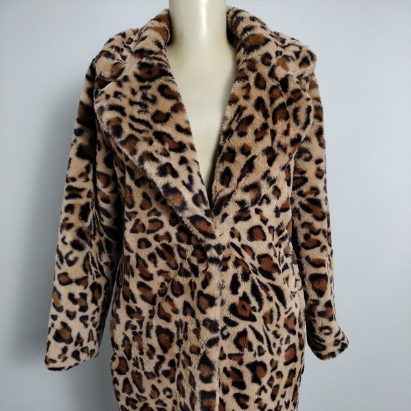 Faux Leopard Fur Coat Jacket Womens M