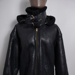 Genuine Black Shearling Leather Hooded Type B-3 Bomber Jacket Mens