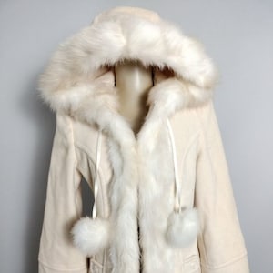 Cream Hooded Wool Coat Jacket W Faux Fur Collar Womens S Etsy