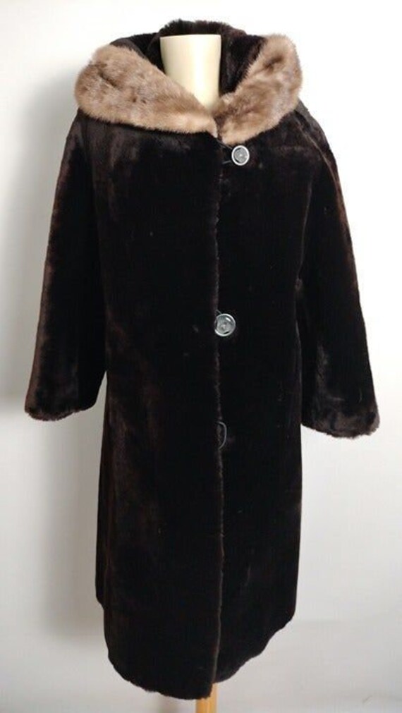 Vintage 60's Genuine Mouton & Mink Fur Coat Womens