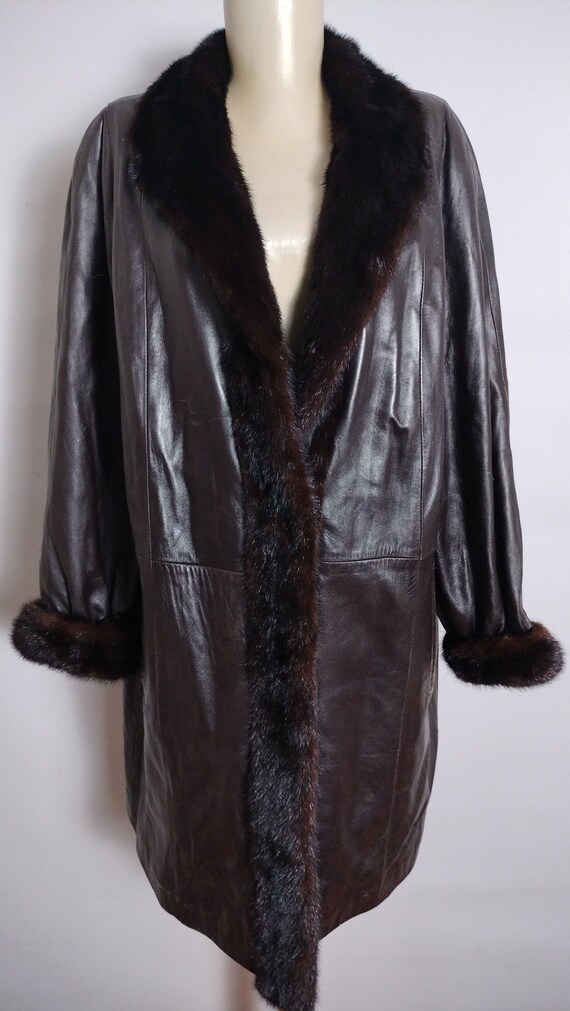 Genuine Real Sheepskin Leather & Mink Fur Coat L