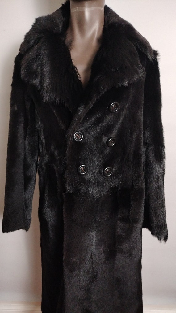 Vintage 60s Real Genuine Black Fur Double Breasted