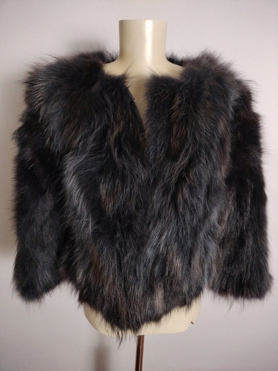 Genuine Real Dark Gray Fox Fur Crop Jacket Womens 