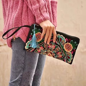 Floral Embroidered Clutch | Colorful Indian Embroidery Clutch | Boho Style Embroidered Clutch