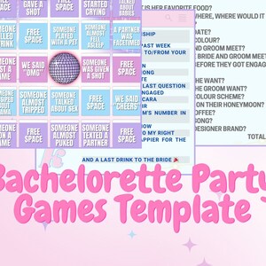 Bachelorette Party Game Template | Canva Template | Editable | Printable | Disco Pastel Theme | Drink If | Bingo | Who Knows the Bride