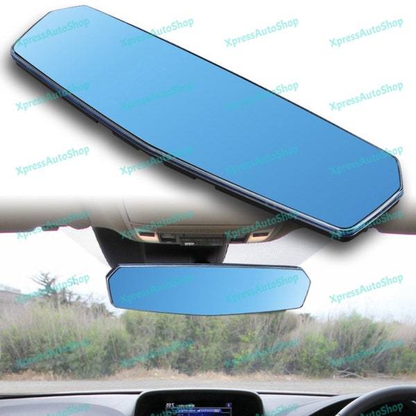 300MM (11.81 x 3.6 Inch) Wide Flat Interior Panoramic Rear View Blue Tint Mirror Universal W-POWER