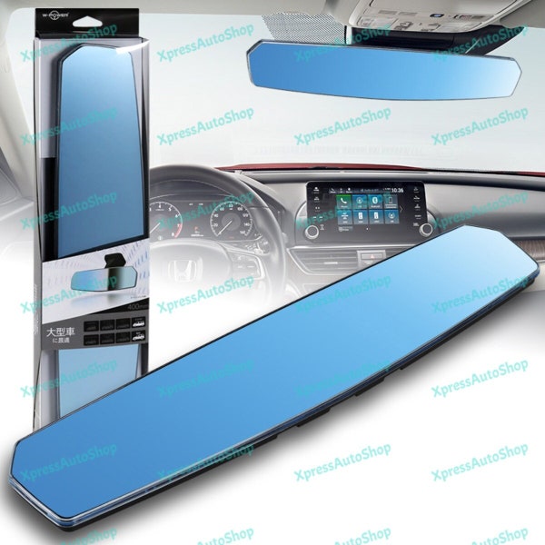 400MM (15.75 x 3.6 Inch) Wide Flat Interior Panoramic Rear View Blue Tint Mirror Universal W-POWER