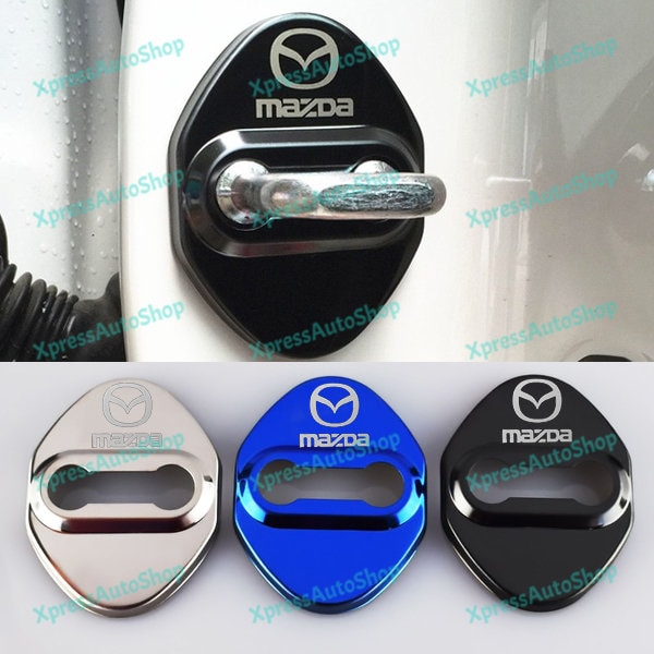 For 4pcs MAZDA MazdaSpeed Stainless Steel Car Door Lock Protective Cover Case Sticker