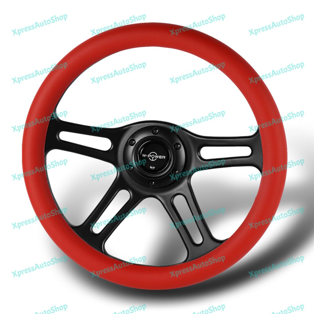 thumbnail image 2 of W-Power 14" Vintage 3-Spoke Steering Wheel – Black Leather Grip, Chrome 6-Hole Design 2 of 5