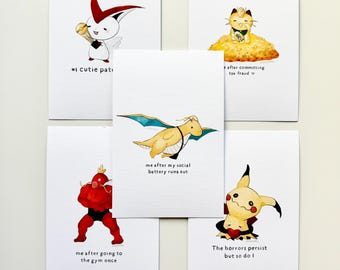 Relatable Character Small Art Prints | 5x7 Art Poster | Cute Art Prints | Pastel Art | Room Decor | Hand Drawn Illustation | Art Poster Set