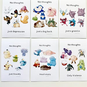 No Thoughts Characters Art Print | 5x7 Art Print | Kawaii Small  Prints | Cute and Cozy Art Prints | Hand Drawn Illustration | Gaming Poster