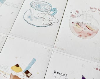 Kawaii Animal Art Prints | Pastel Cafe Wall Decor | Textured Paper (4x6)