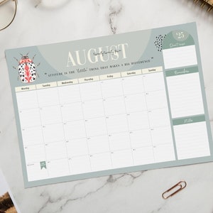 Pretty Pastel 2025 hand Illustrated, Monthly Desk Calendar & Planner pad, A3 size horizontal, plant illustrations, Cool typography