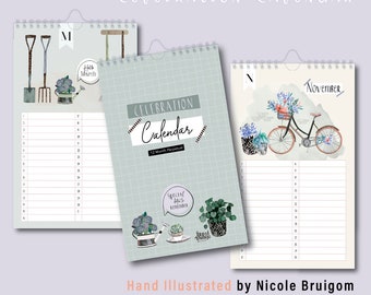 Verjaardags- en verjaardagskalender, eeuwigdurende hangende kalender | niet gedateerd | thuis | kantoor | keuken | cadeaus voor haar | plant
