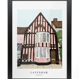 Crooked House, Lavenham, English Countryside Vintage illustration, hand illustrated Country Poster, Rustic Farmhouse, English Cottage Decor