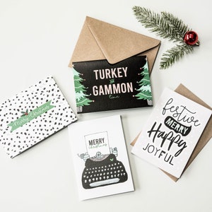Tarjeta de felicitación navideña: juego de 4 tarjetas de felicitación con sobres de color marrón Kraft, ilustraciones en verde, pasteles, modernas y bonitas y envío gratuito