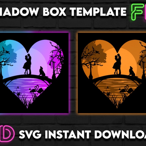 Couple Moonlight Shadow Light Box Template SVG. Shadow Light Box Cricut Silhouette Cut File