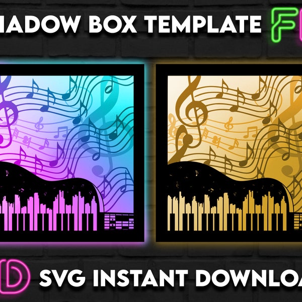 Musical Notes Shadow Light Box Template SVG. Shadow Light Box Cricut Silhouette Cut File