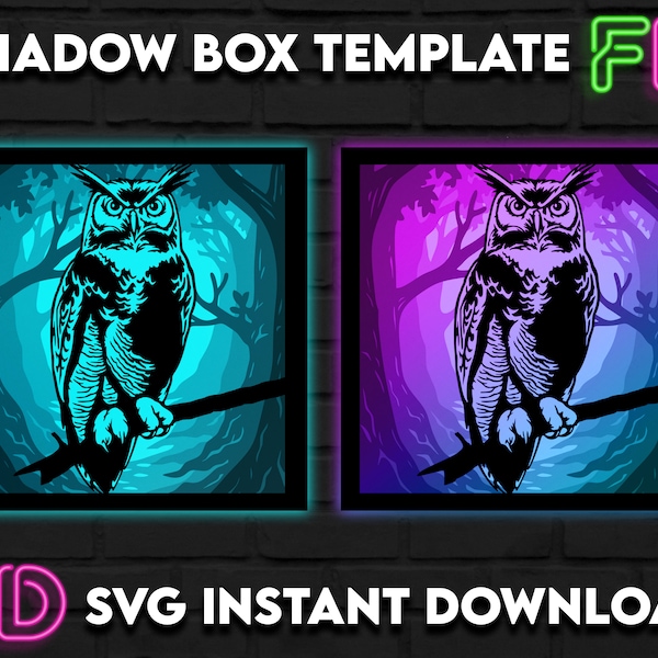 Owl Shadow Light Box Template SVG. Shadow Light Box Cricut Silhouette Cut File Owl Shadow Light Box Template SVG. Shadow Light Box Cricut Silhouette Cut File