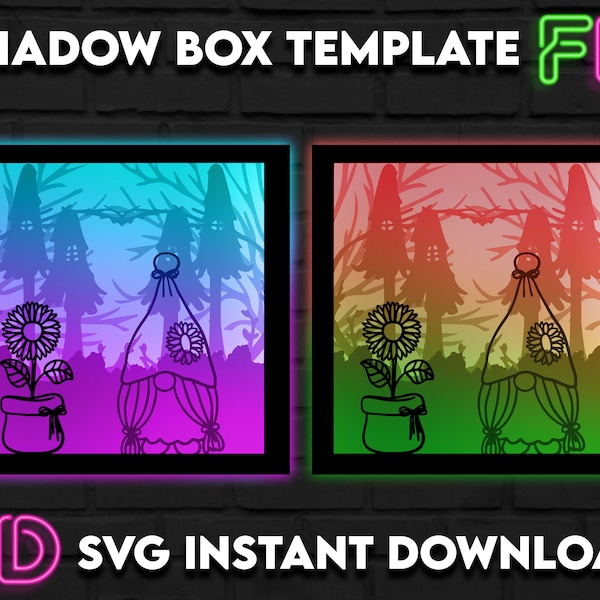 Gnome Gonk Shadow Light Box Template SVG. Shadow Light Box Cricut Silhouette Cut File