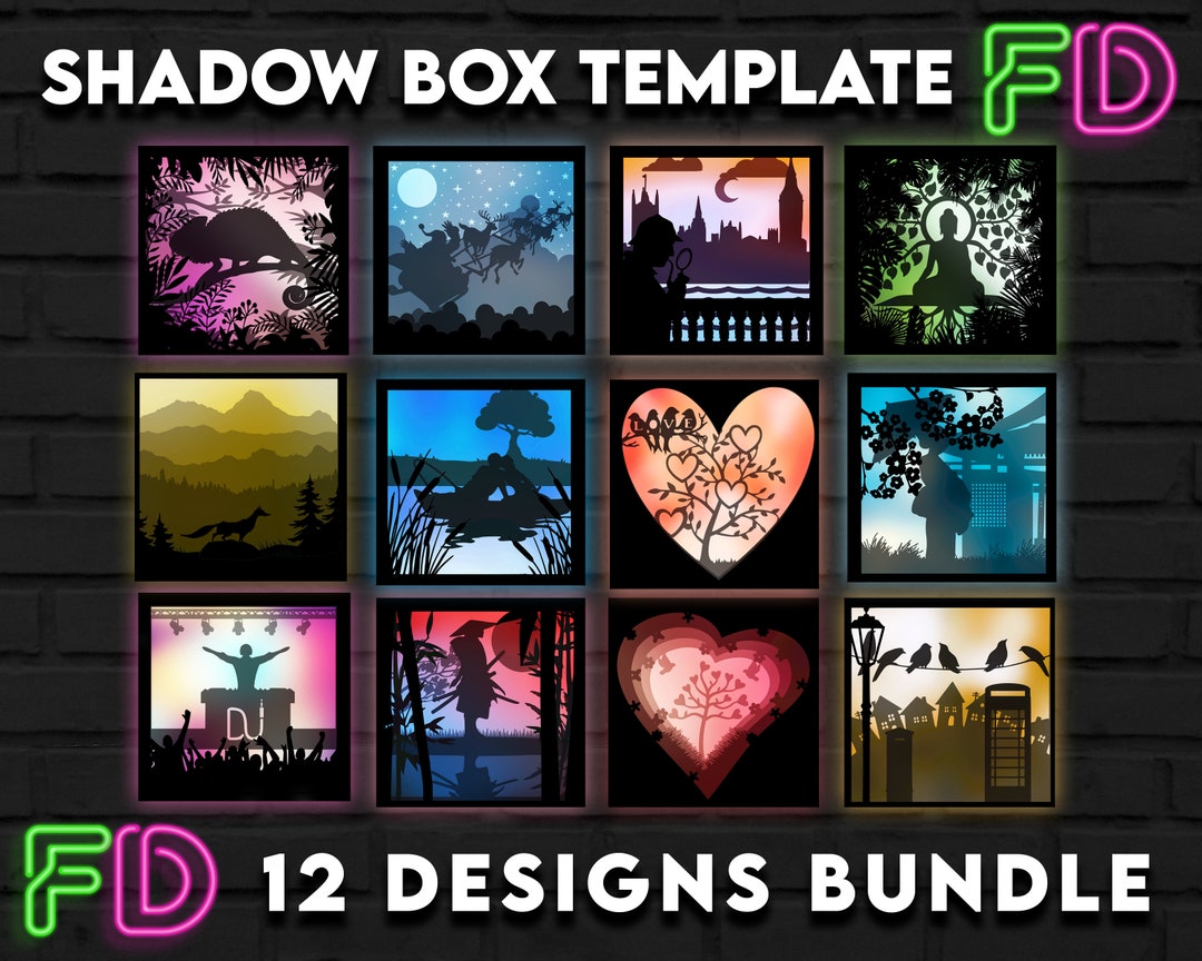 12 Shadow Light Box Template SVG Bundle. Shadow Light Box Bundle Cricut