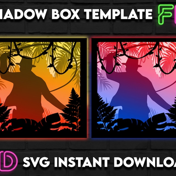 Indiana Jones Inspired Shadow Light Box Template SVG. Shadow Light Box Cricut Silhouette Cut File