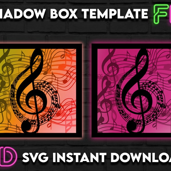 Musical Notes Shadow Light Box Template SVG. Shadow Light Box Cricut Silhouette Cut File