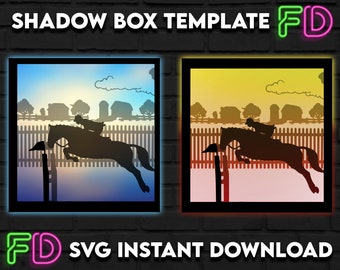 Horse Show Jumping Shadow Light Box Template SVG. Shadow Light Box Cricut Silhouette Cut File