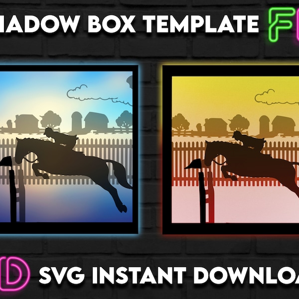 Horse Show Jumping Shadow Light Box Template SVG. Shadow Light Box Cricut Silhouette Cut File