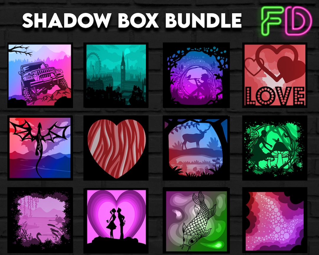 12 Shadow Light Box Template SVG Bundle. Shadow Light Box Bundle Cricut