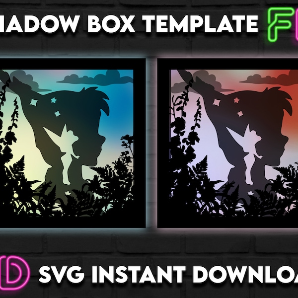 Peter Pan And Tinkerbelle Inspired Shadow Light Box Template SVG. Shadow Light Box Cricut Silhouette Cut File Peter Pan And Tinkerbelle Inspired Shadow Light Box Template SVG. Shadow Light Box Cricut Silhouette Cut File