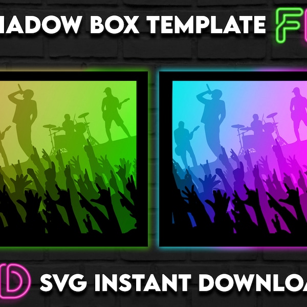 Music Concert Shadow Light Box Template SVG. Shadow Light Box Cricut Silhouette Cut File