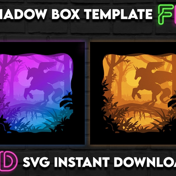 Unicorn Shadow Light Box Template SVG. Shadow Light Box Cricut Silhouette Cut File Unicorn Shadow Light Box Template SVG. Shadow Light Box Cricut Silhouette Cut File