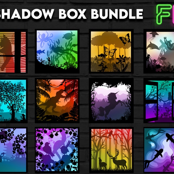 12 Shadow Light Box Template SVG Bundle. Shadow Light Box Bundle Cricut Silhouette Cut File