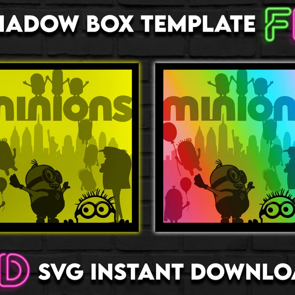 Minions Inspired Shadow Light Box Template SVG. Shadow Light Box Cricut Silhouette Cut File