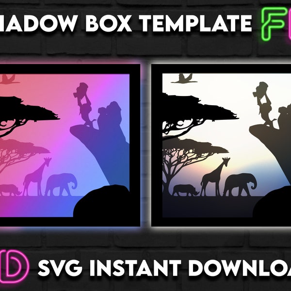 The Lion King Inspired Shadow Light Box Template SVG. Shadow Light Box Cricut Silhouette Cut File