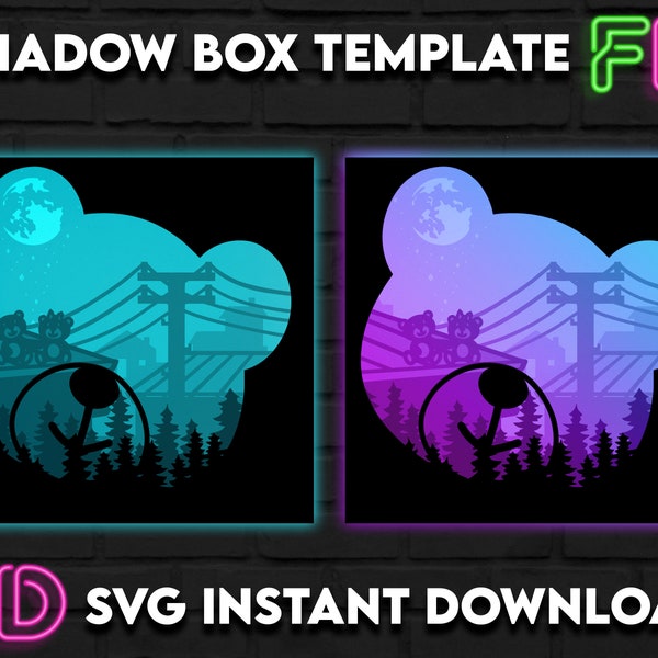 Teddy Bear Shadow Light Box Template SVG. Shadow Light Box Cricut Silhouette Cut File
