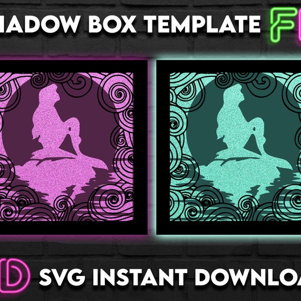 The Little Mermaid Inspired Shadow Light Box Template SVG. Shadow Light Box Cricut Silhouette Cut File