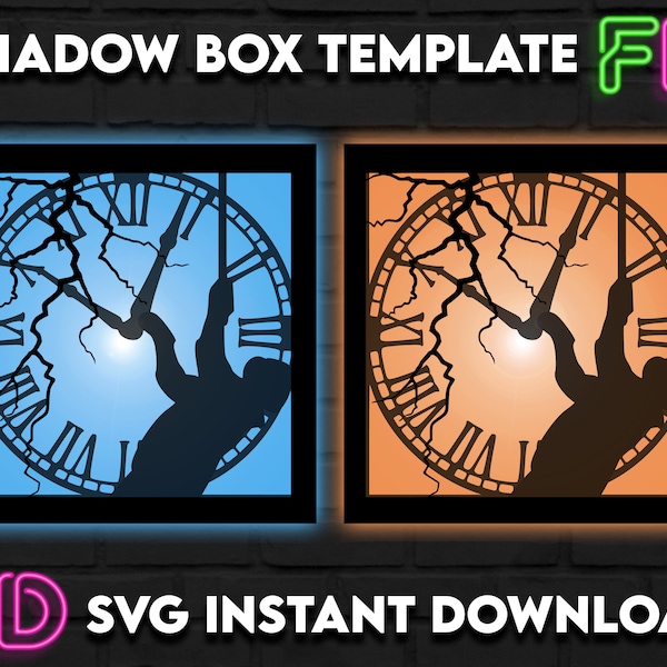 BTTF Doc Inspired Shadow Light Box Template SVG. Shadow Light Box Cricut Silhouette Cut File