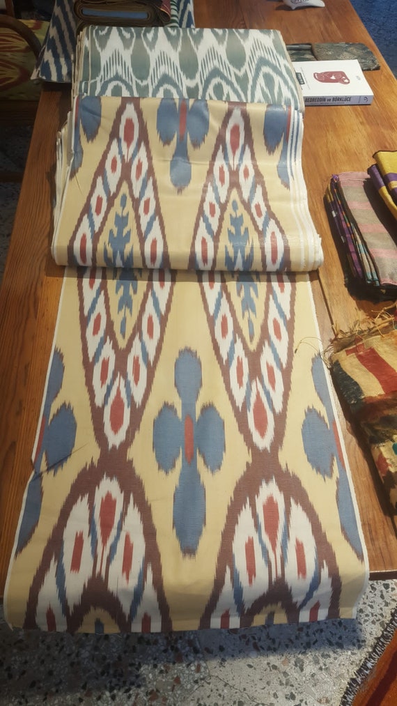 uzbek ikat cotton fabric hand woven wide cotton ikat fabric different colors and models are available