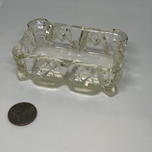 Vintage Pressed Glass Vanity Dish | Rectangular Trinket Tray | Cut Glass Style | Hollywood Regency Decor