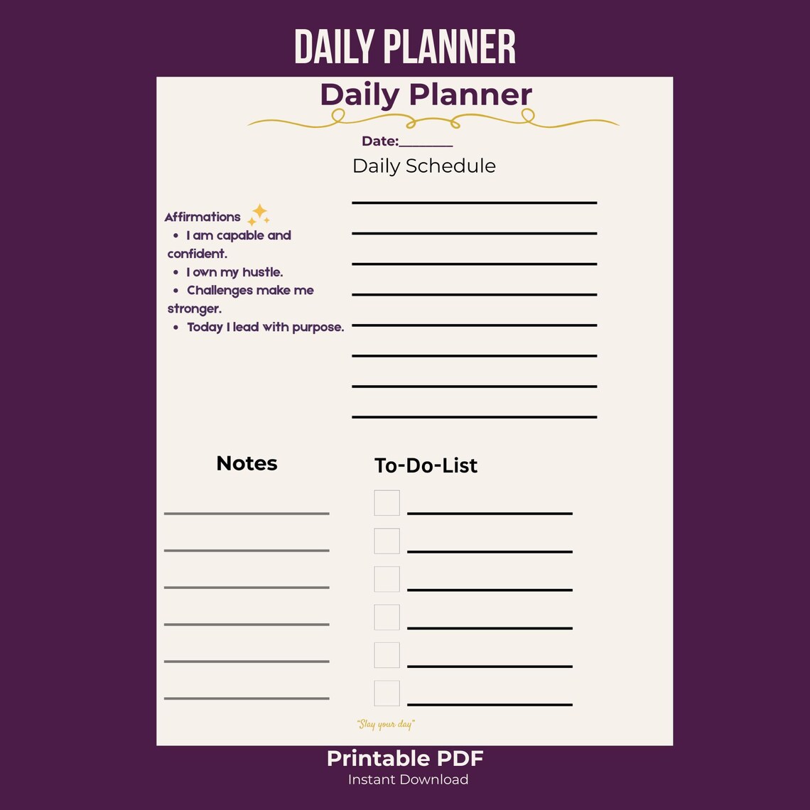 Daily Task Planner – Printable To-do List for Small Business (PDF) - Etsy