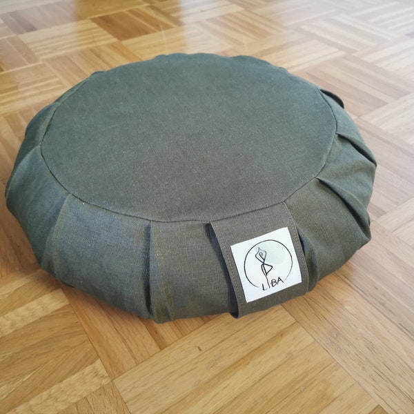 Cojín de yoga, cojín de meditación, cojín de puf Zafu, cojín de suelo para yoga, cojín de asiento, meditación, relleno orgánico de cáscara de espelta (lino, algodón)