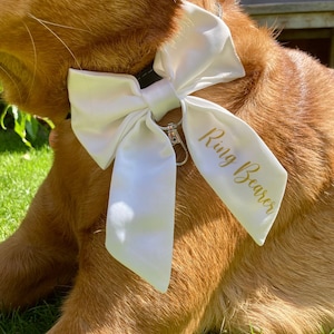 Ivory Satin Dog Ring Bearer Wedding Over The Collar Bow Tie