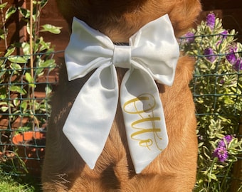 Personalised Satin Wedding Dog Collar Bow Tie   |   Dog Wedding Attire