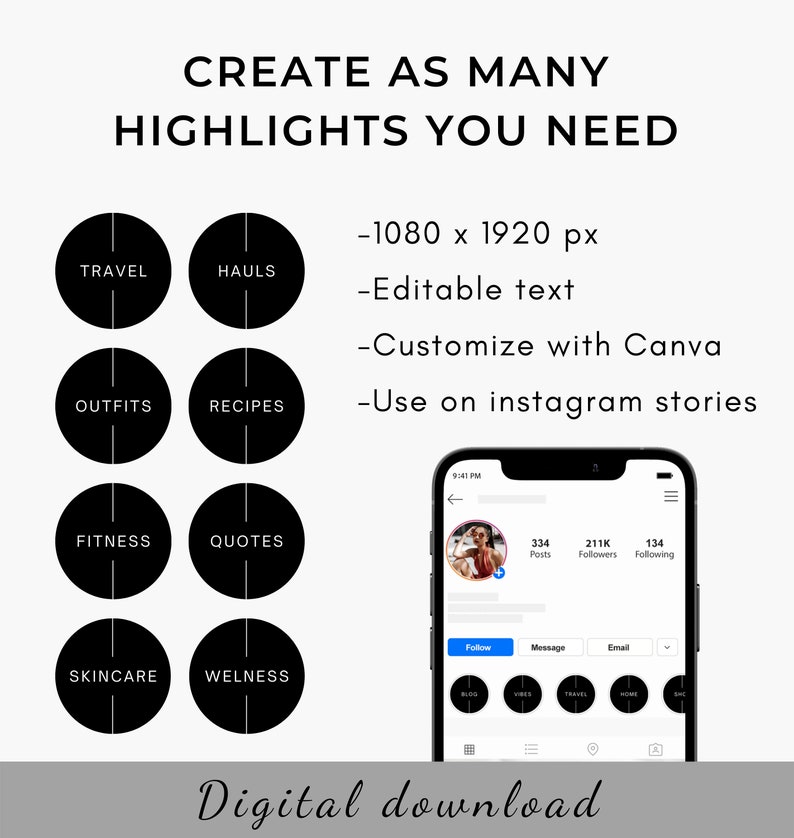 Black Instagram Highlight Covers Minimalist Instagram Stories Etsy