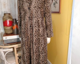 70s Designer Faux Fur Leopard Print Full Length Coat