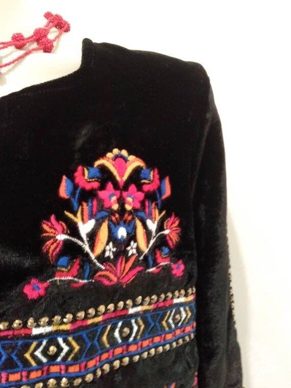 Late 70s Velvet Embroidered Boho Box Jacket - Gem