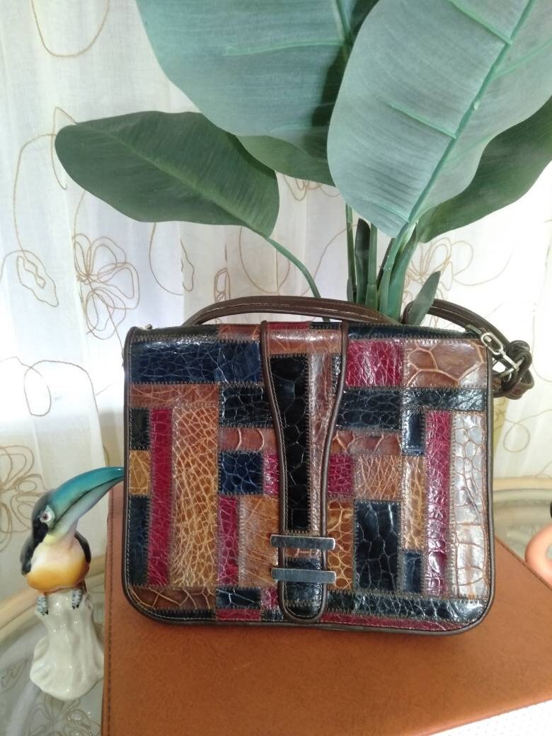 70年代本革パッチワークハンドバッグ - Etsy 日本